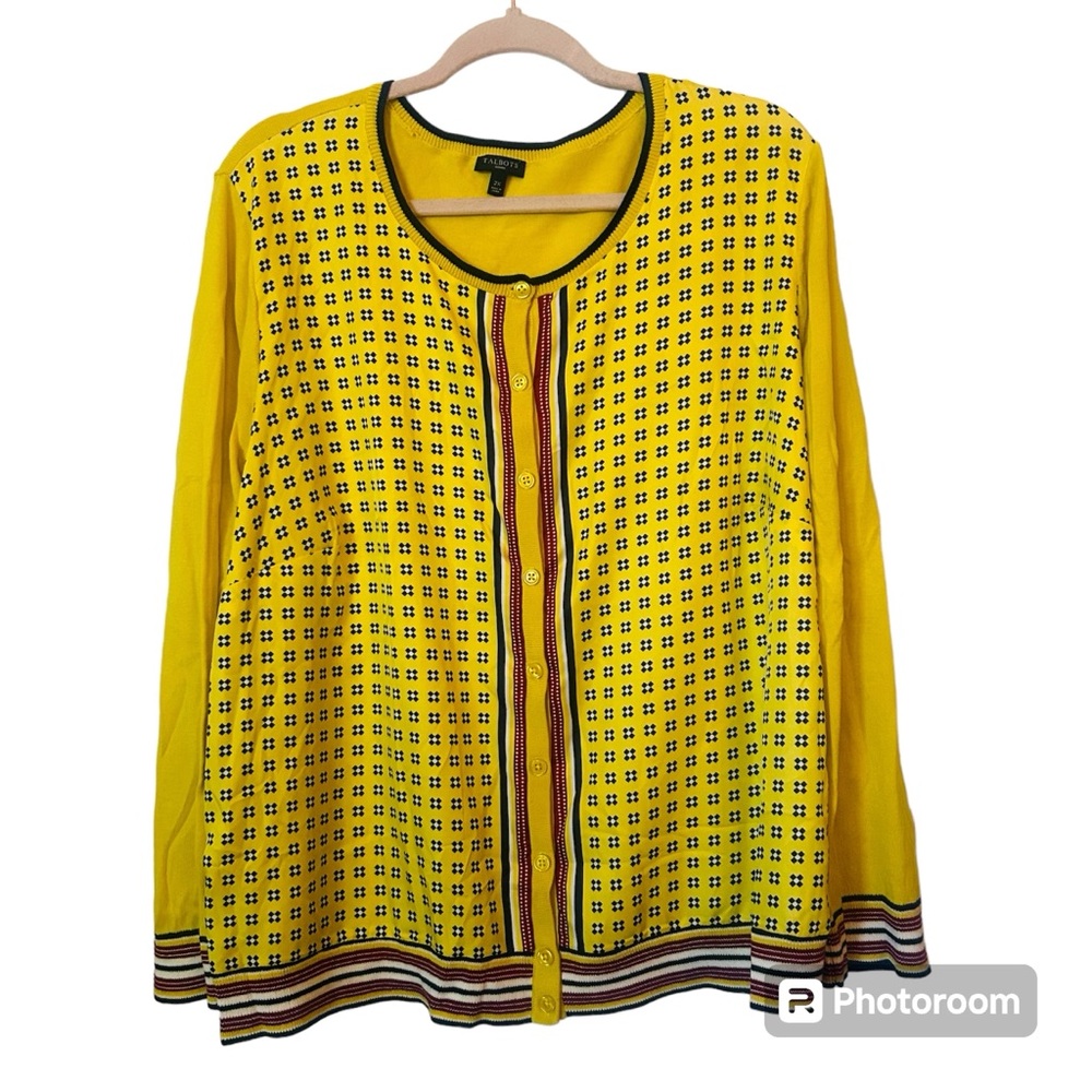 Talbots Yellow Sweater Blouse Geometric Plus Size 2X Soft Travel Cruise